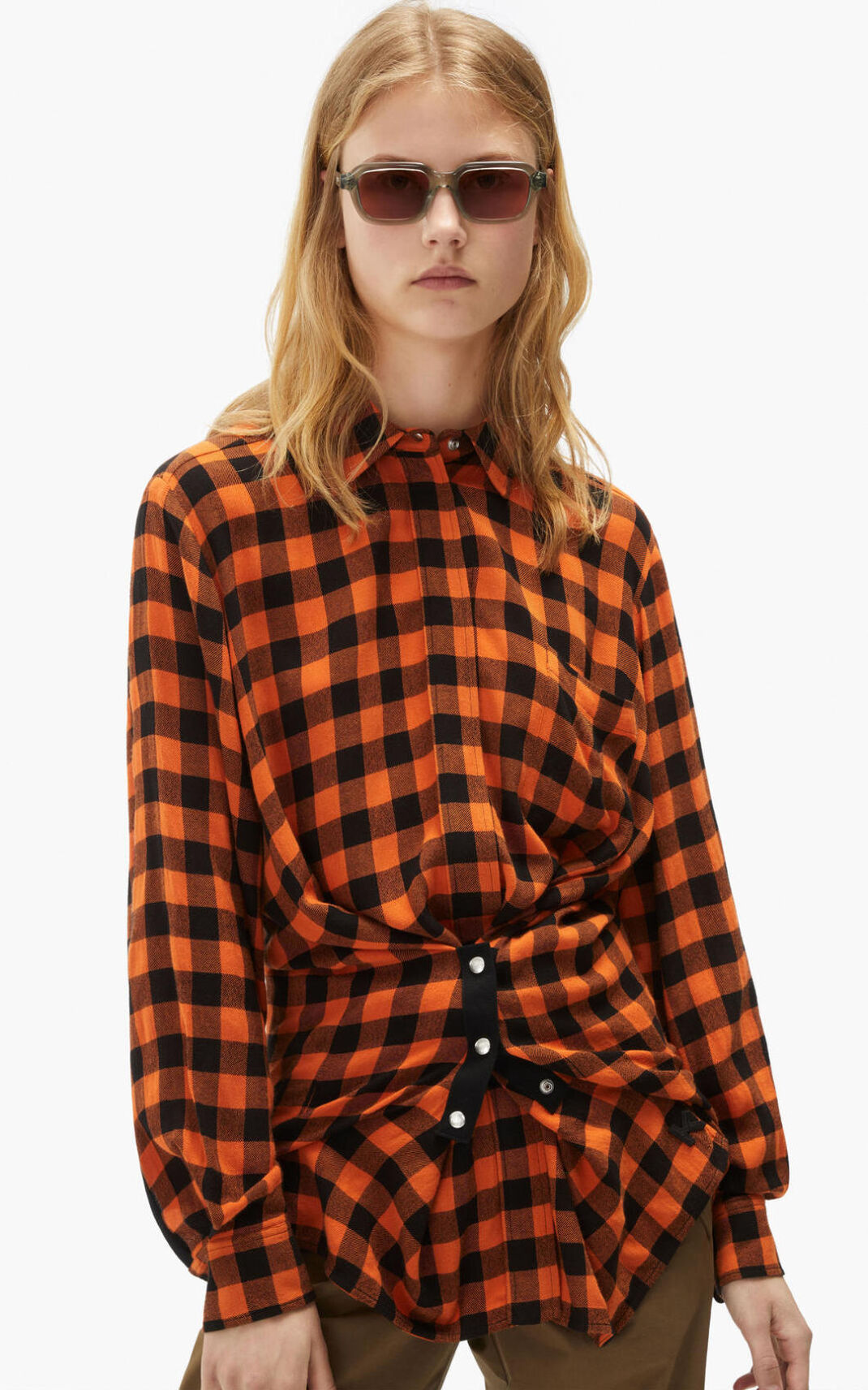 Kenzo Long checked Bluz Bayan Turuncu | 0235-DCFHQ